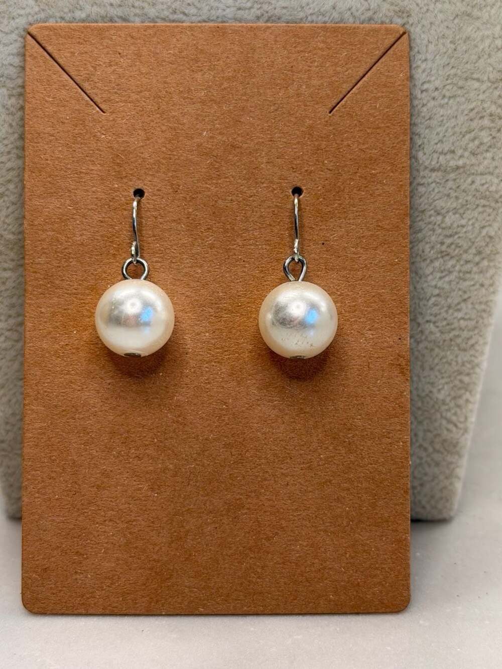 White Imitation Pearl Bead Drop Dangle Earrings with Silver-Tone Hooks
